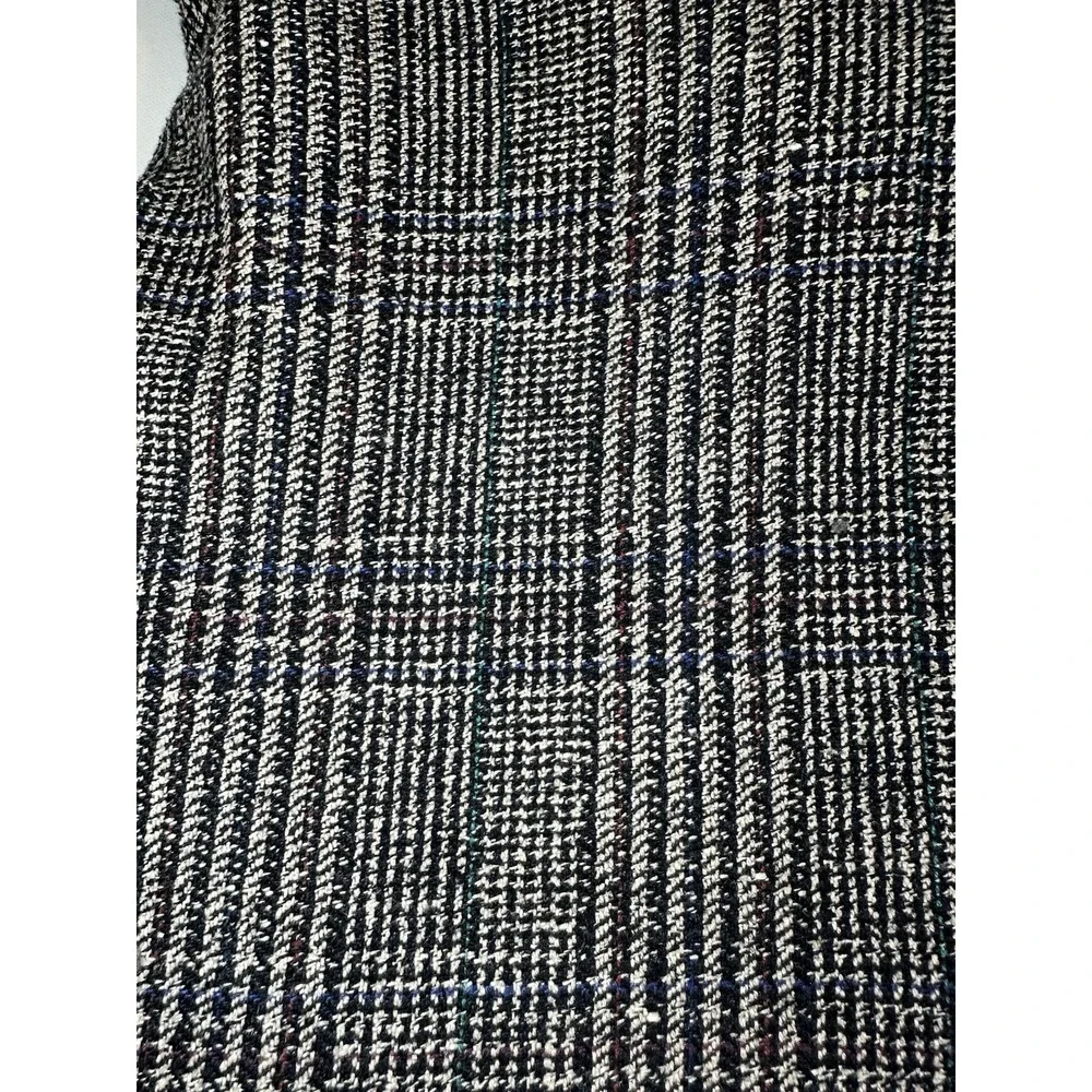 VTG Adolfo International Women 100% Silk Oversized Glen Plaid Gray Blazer‎ SMALL